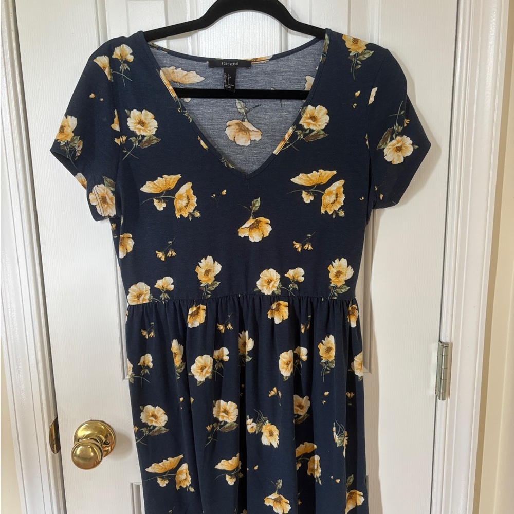 Forever 21 Blue and Yellow Midi Dress